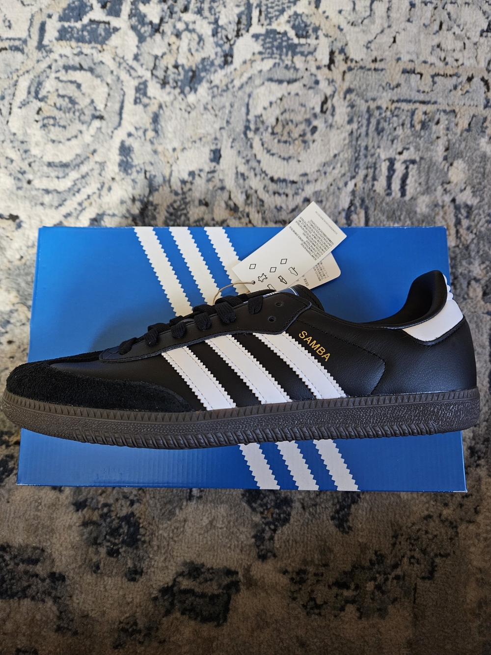 Men's adidas Samba OG Black with White Stripes and Gold Logo Size 10 Sneakers